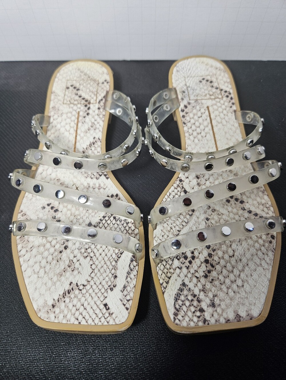 Dolce Vita Izabel Studded Clear Strap Snake Print Slide Sandals Size 6